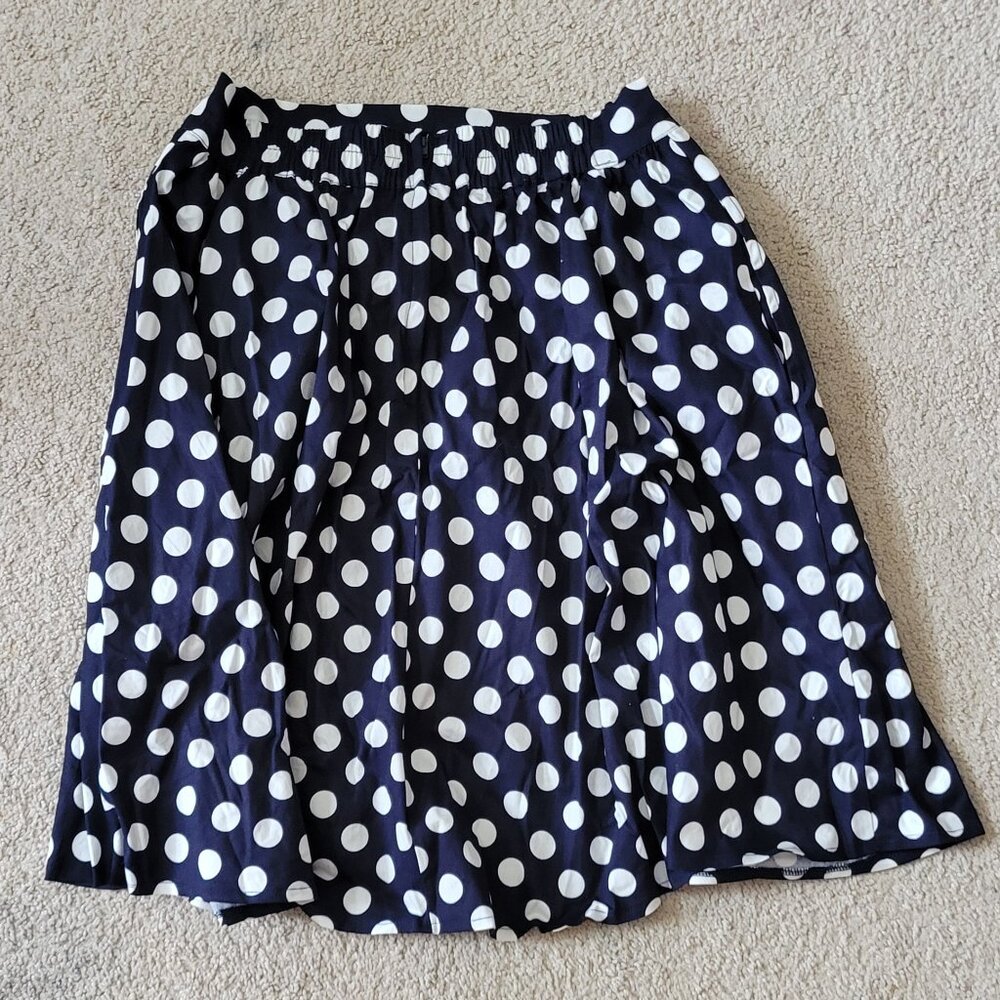 Navy Blue Polka-Dot Skirt Midi With Pockets